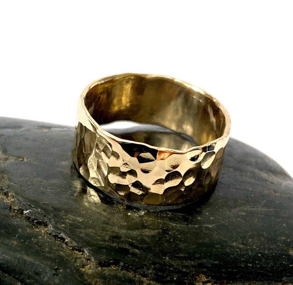 9 ct Hammered Gold Ring Band - Glitter and Gem Jewellery