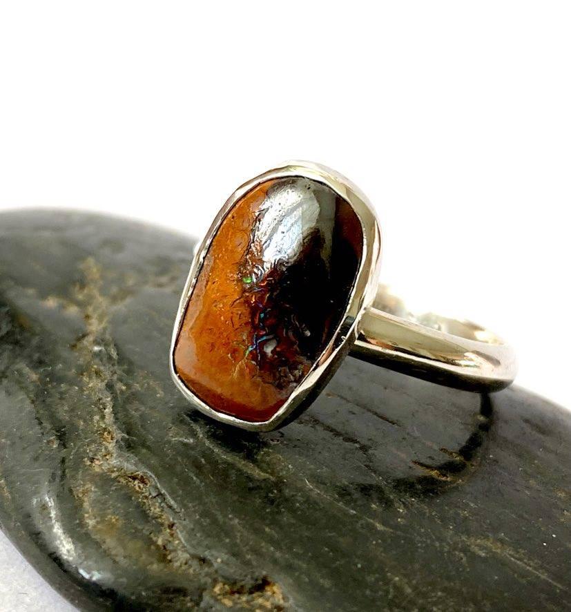 Boulder Opal Sterling Silver Ring, size Q1/2, US ring size 8 1/2 - Glitter and Gem Jewellery