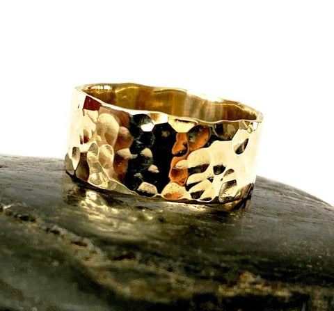 9 ct Hammered Gold Ring Band - Glitter and Gem Jewellery