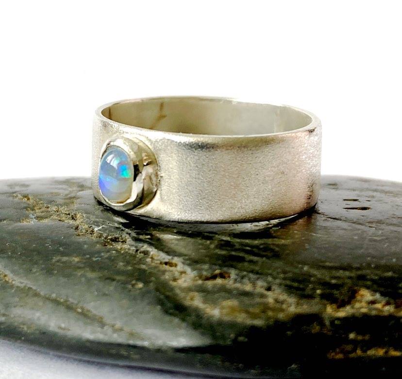 Opal Silver Band Ring - Glitter and Gem Jewellery