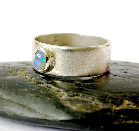 Opal Silver Band Ring - Glitter and Gem Jewellery