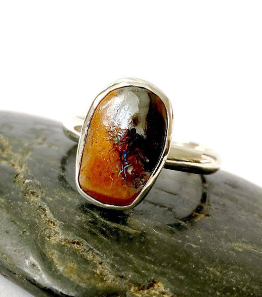 Boulder Opal Sterling Silver Ring, size Q1/2, US ring size 8 1/2 - Glitter and Gem Jewellery