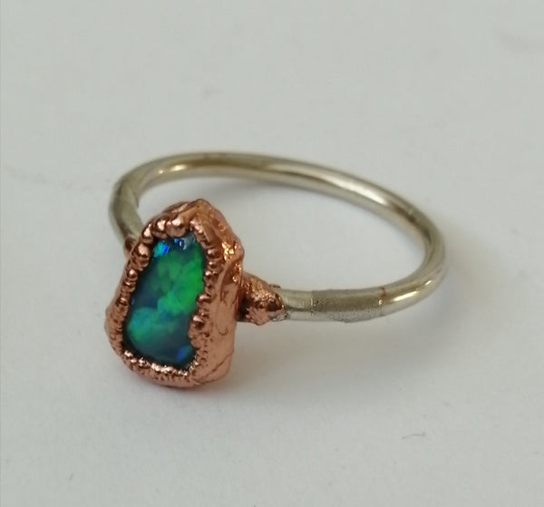 Solid Opal Copper and Silver Ring - Glitter and Gem Jewellery