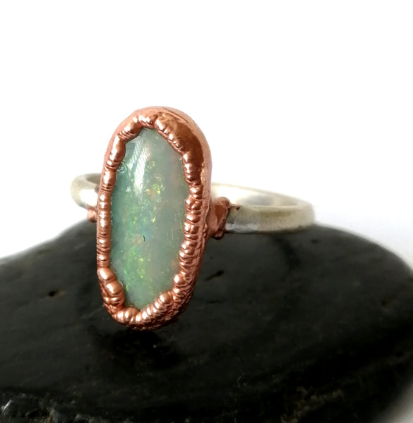 Solid Crystal Opal Copper and Silver Ring - Glitter and Gem Jewellery