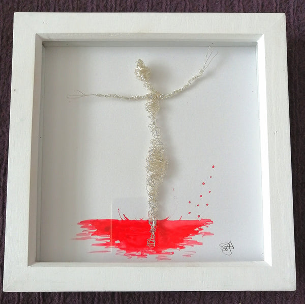 Red Carpet, original wire sculpture and watercolours framed art - Glitter and Gem Jewellery
