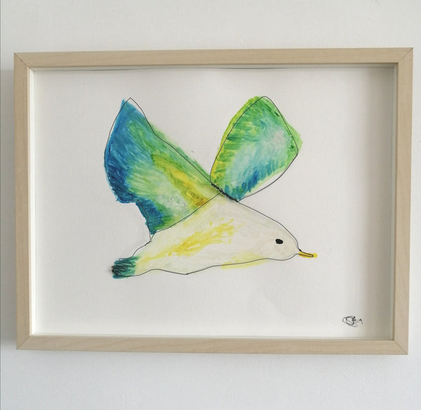 Seagull watercolour and wire sculpture original framed art - Glitter and Gem Jewellery
