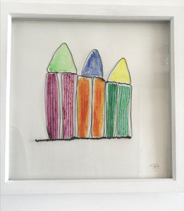 Beach Huts Original Wire and Watercolour Framed Art - Glitter and Gem Jewellery