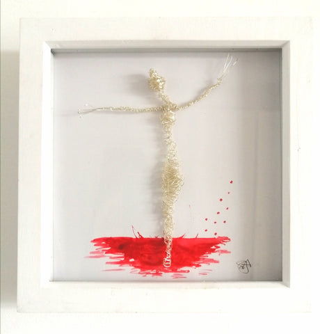 Red Carpet, original wire sculpture and watercolours framed art - Glitter and Gem Jewellery