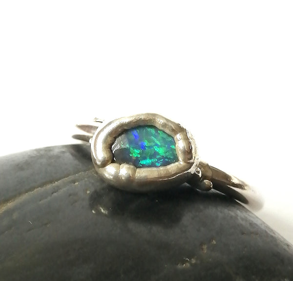 Black Opal Silver Electroformed Ring - Glitter and Gem Jewellery