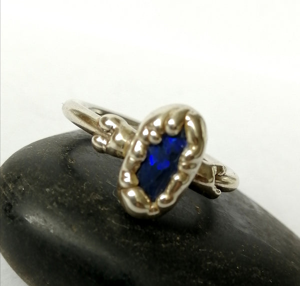 Solid Black Opal Silver Electroformed Ring - Glitter and Gem Jewellery