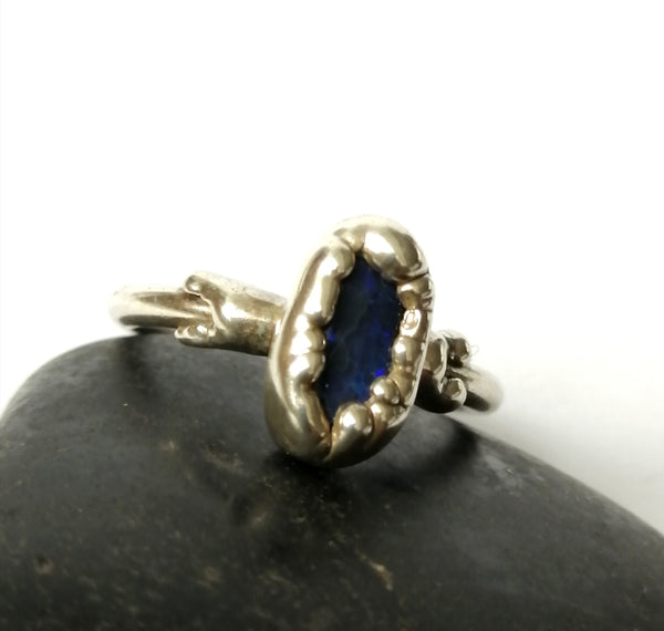 Solid Black Opal Silver Electroformed Ring - Glitter and Gem Jewellery