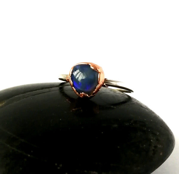 Black Opal Copper & Silver Ring - Glitter and Gem Jewellery