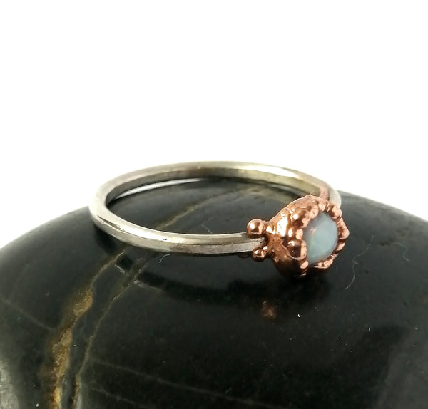 Solid Opal Copper & Silver Ring - Glitter and Gem Jewellery