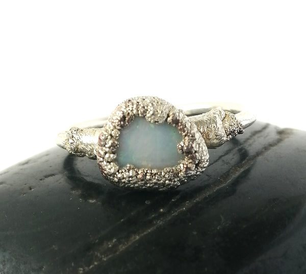 Textured Silver Formed Opal Ring - Glitter and Gem Jewellery