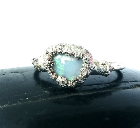 Textured Silver Formed Opal Ring - Glitter and Gem Jewellery