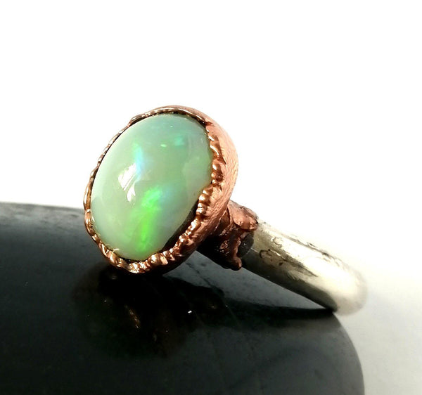 Welo Opal Copper & Silver Ring - Glitter and Gem Jewellery