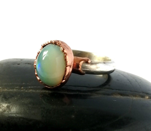 Welo Opal Copper & Silver Ring - Glitter and Gem Jewellery