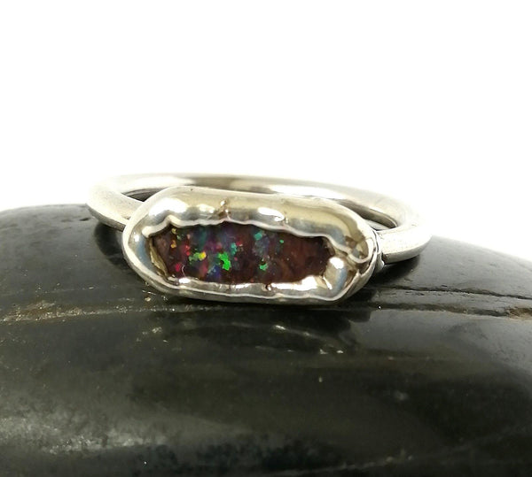 Boulder Opal Silver Formed Ring - Glitter and Gem Jewellery