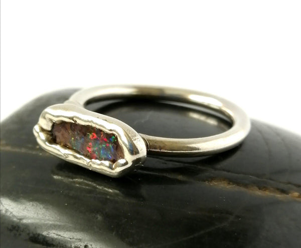 Boulder Opal Silver Formed Ring - Glitter and Gem Jewellery