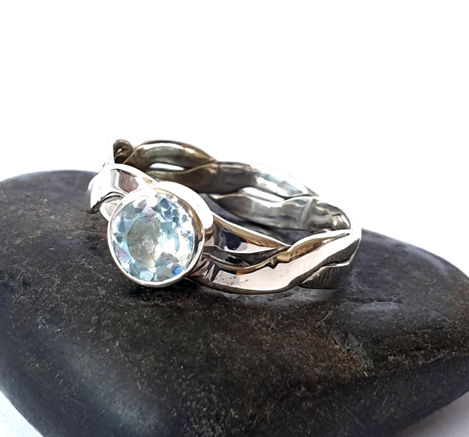 Topaz Sterling Silver Twisted Silver Ring - Glitter and Gem Jewellery