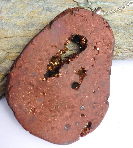 Large Statement Necklace. Bronze Electroplated Druzy Quartz, Sterling Silver Chain. - Glitter and Gem Jewellery