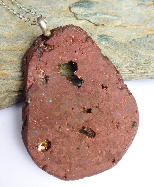 Large Statement Necklace. Bronze Electroplated Druzy Quartz, Sterling Silver Chain. - Glitter and Gem Jewellery