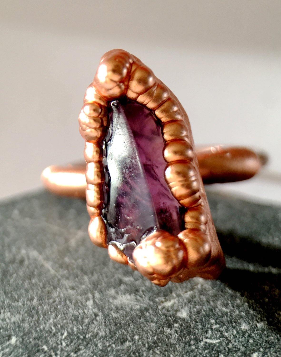 Statement Amethyst Copper Ring. Ring size P, US 7 1/2 - Glitter and Gem Jewellery
