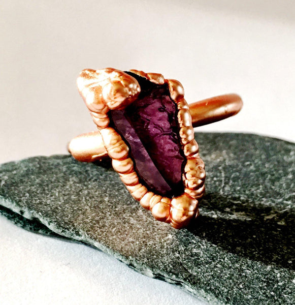 Statement Amethyst Copper Ring. Ring size P, US 7 1/2 - Glitter and Gem Jewellery