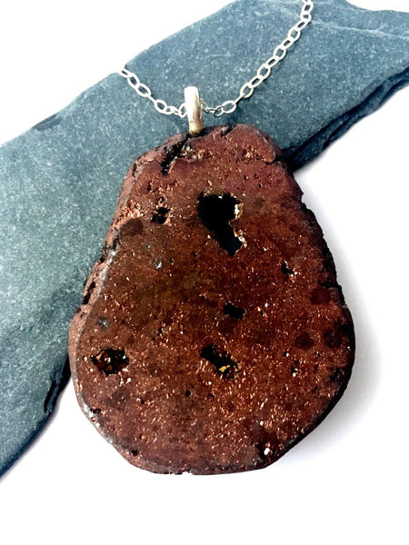 Large Statement Necklace. Bronze Electroplated Druzy Quartz, Sterling Silver Chain. - Glitter and Gem Jewellery