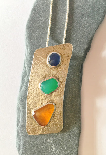 Sapphire,  Marlborough Chrysoprase and American Fire Opal Pendant, - Glitter and Gem Jewellery