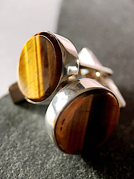 Individually Hand Cut Quality Tigers Eye Handmade Sterling Silver Cuff Links - Glitter and Gem Jewellery