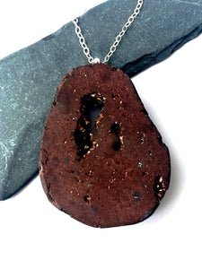 Large Statement Necklace. Bronze Electroplated Druzy Quartz, Sterling Silver Chain. - Glitter and Gem Jewellery