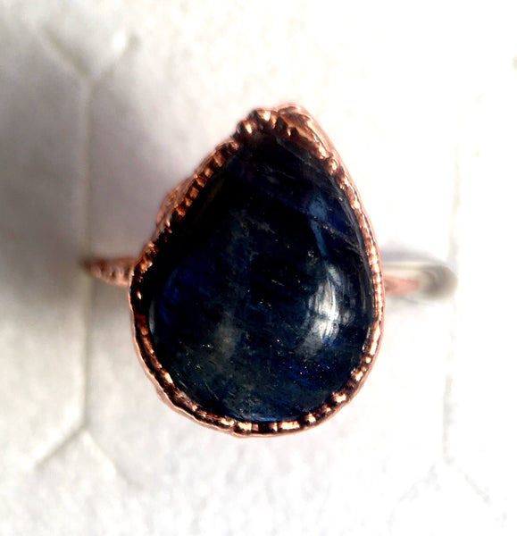 Teardrop Labradorite Sterling Silver & Copper Ring, size R, US ring size 8 5/8 - Glitter and Gem Jewellery