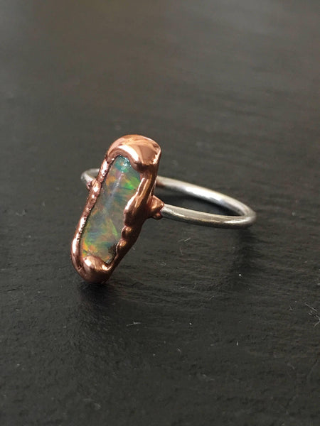 Ethiopian Welo Opal Silver & Copper Ring, size M, US 6 - Glitter and Gem Jewellery
