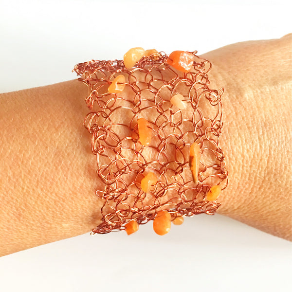 Hand Woven Wire & Carnelian  Bracelet - Glitter and Gem Jewellery