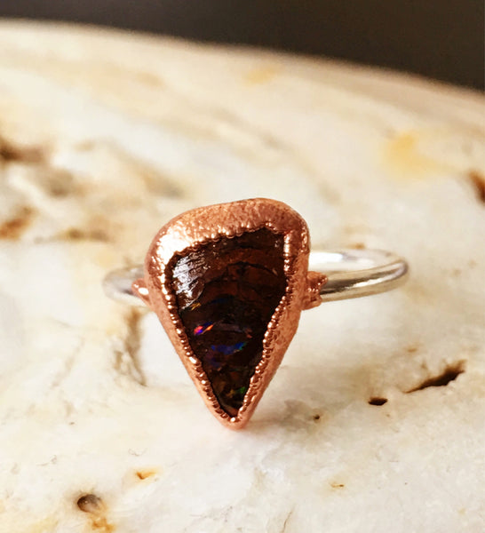 Natural Boulder Opal Copper & Silver Ring, size I, US ring size 4 1/4. - Glitter and Gem Jewellery