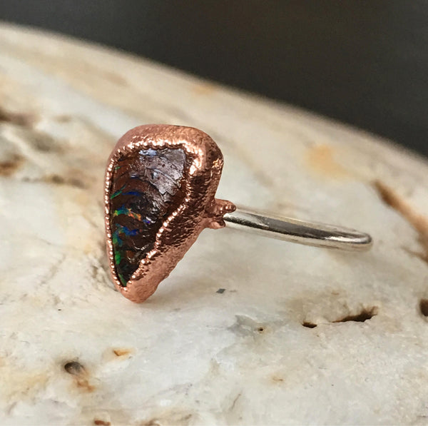 Natural Boulder Opal Copper & Silver Ring, size I, US ring size 4 1/4. - Glitter and Gem Jewellery
