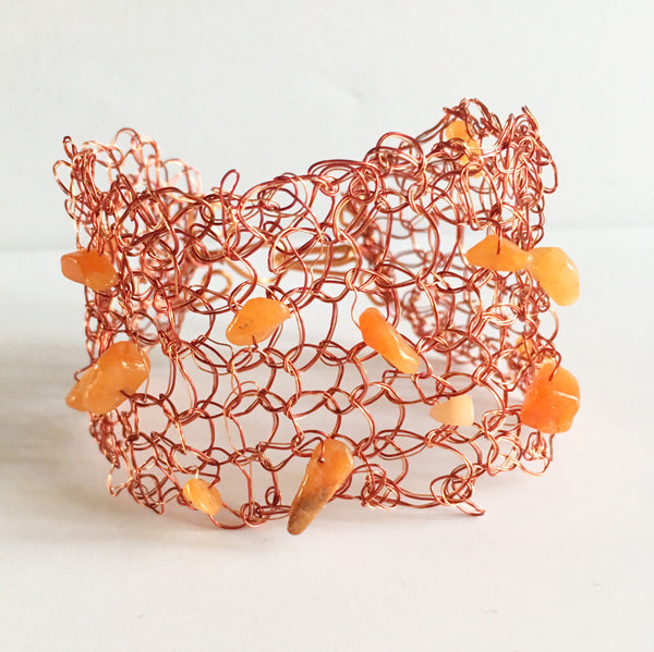 Hand Woven Wire & Carnelian  Bracelet - Glitter and Gem Jewellery