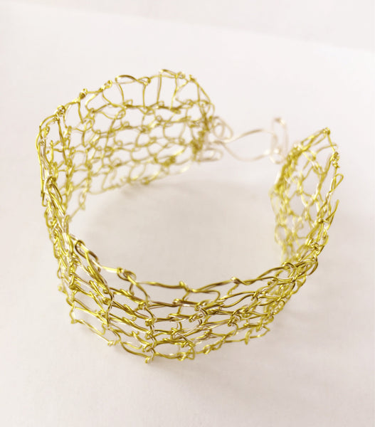 Hand Woven Champagne Toned Wire Bracelet - Glitter and Gem Jewellery
