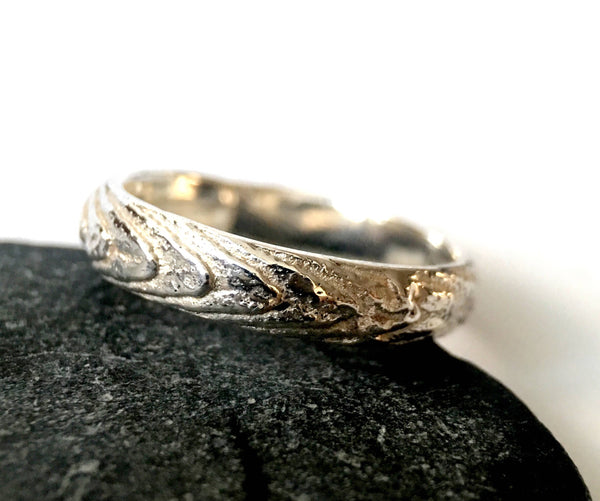 Textured Cast Sterling Silver Ring Band - Glitter and Gem Jewellery