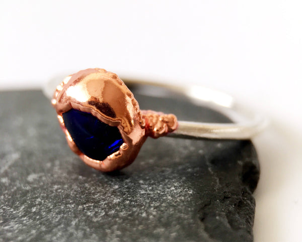 Black Opal Silver & Copper Ring, UK ring size O, US ring size 7 - Glitter and Gem Jewellery