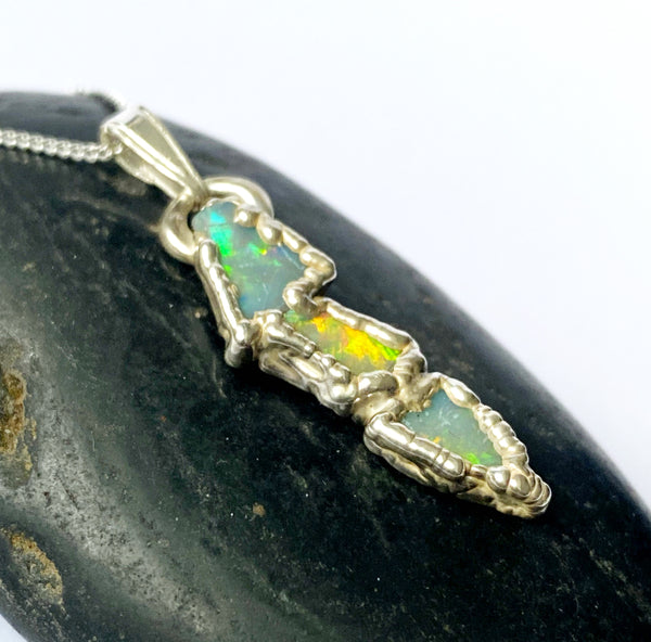 Mintabie Opal Silver Pendant Necklace