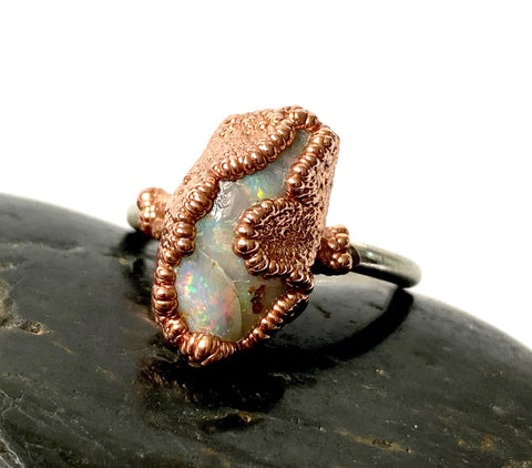 Boulder Opal Copper and Silver Ring - Glitter and Gem Jewellery