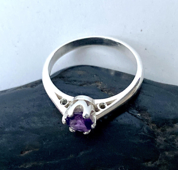 Amethyst Faceted Sterling Silver Ring - Glitter and Gem Jewellery