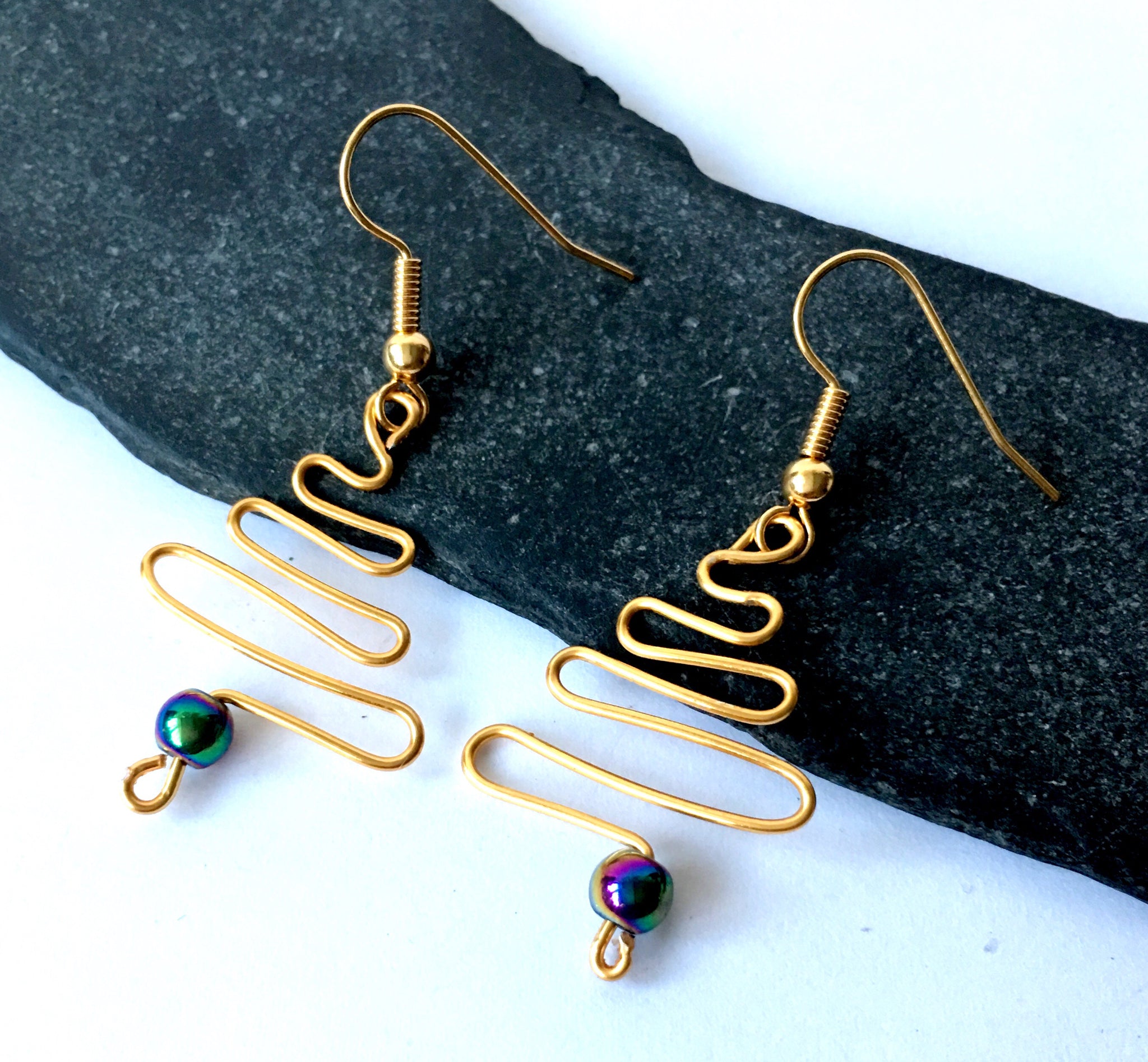 Gold plated Titanium Bead Tree Earrings - Glitter and Gem Jewellery