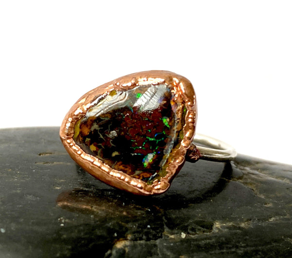 Boulder Opal Copper Formed & Silver Ring - Glitter and Gem Jewellery
