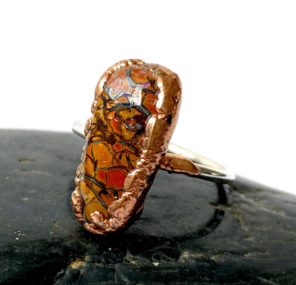 Boulder Opal Copper & Silver Formed Ring - Glitter and Gem Jewellery