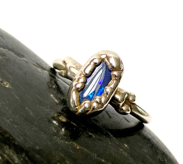 Solid Black Opal Silver Electroformed Ring
