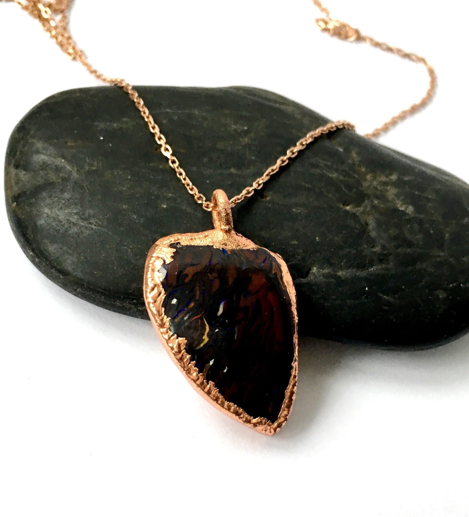 Boulder Opal Copper & Rose Gold Plated Sterling Silver Necklace - Glitter and Gem Jewellery