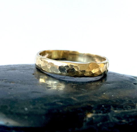 9 Ct Recycled Gold Hammered Textured Ring Band - Glitter and Gem Jewellery